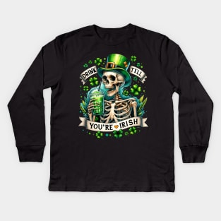 "Drink Till You're Irish" Skeleton Kids Long Sleeve T-Shirt